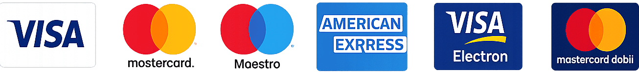 Secure payment methods: Visa, Mastercard, Maestro, American Express, Visa Electron